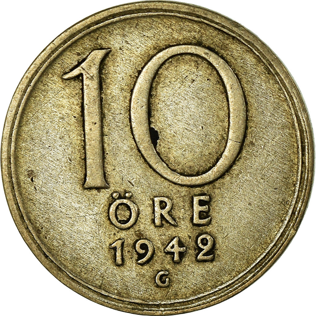 Coin, Sweden, Gustaf V, 10 Öre, 1942, EF(40-45), Silver, KM:813