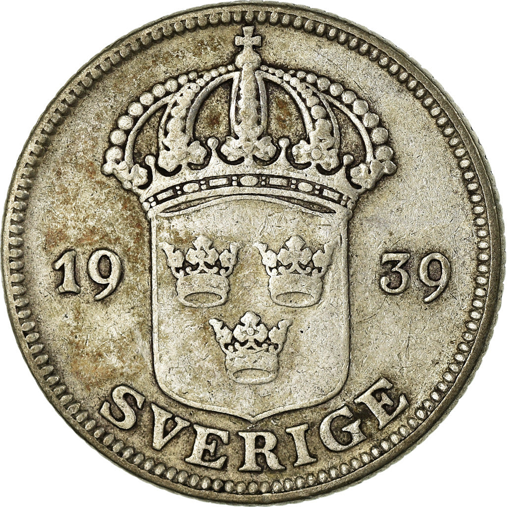 Coin, Sweden, Gustaf V, 50 Öre, 1939, VF(30-35), Silver, KM:788