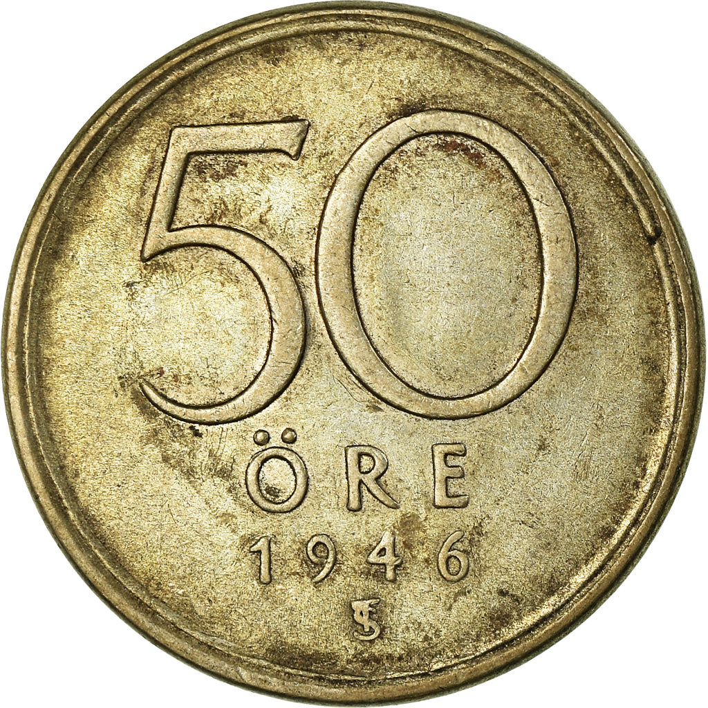 Coin, Sweden, Gustaf V, 50 Öre, 1946, EF(40-45), Silver, KM:817