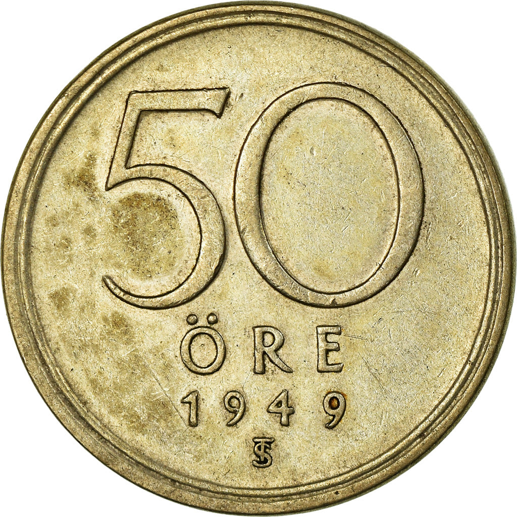 Moneta, Svezia, Gustaf V, 50 Öre, 1949, BB, Argento, KM:817