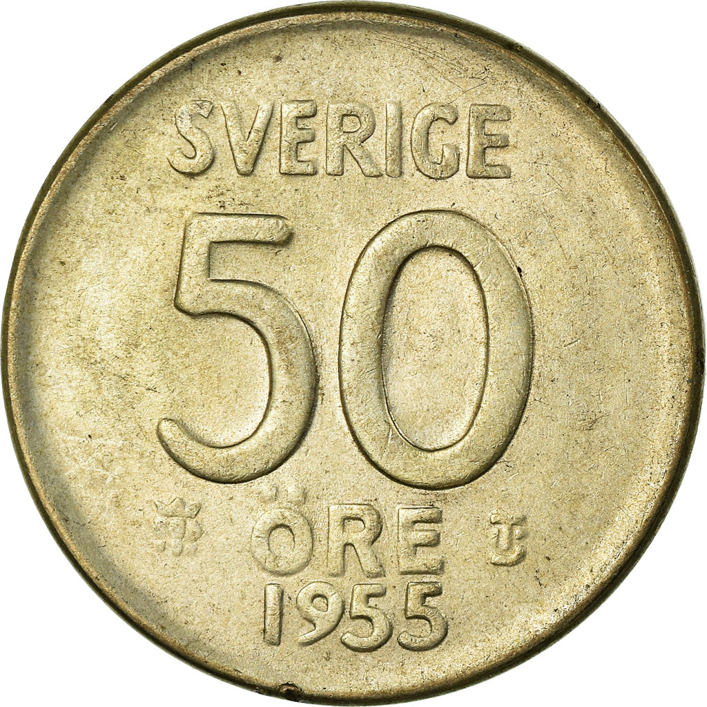 Coin, Sweden, Gustaf VI, 50 Öre, 1955, AU(55-58), Silver, KM:825