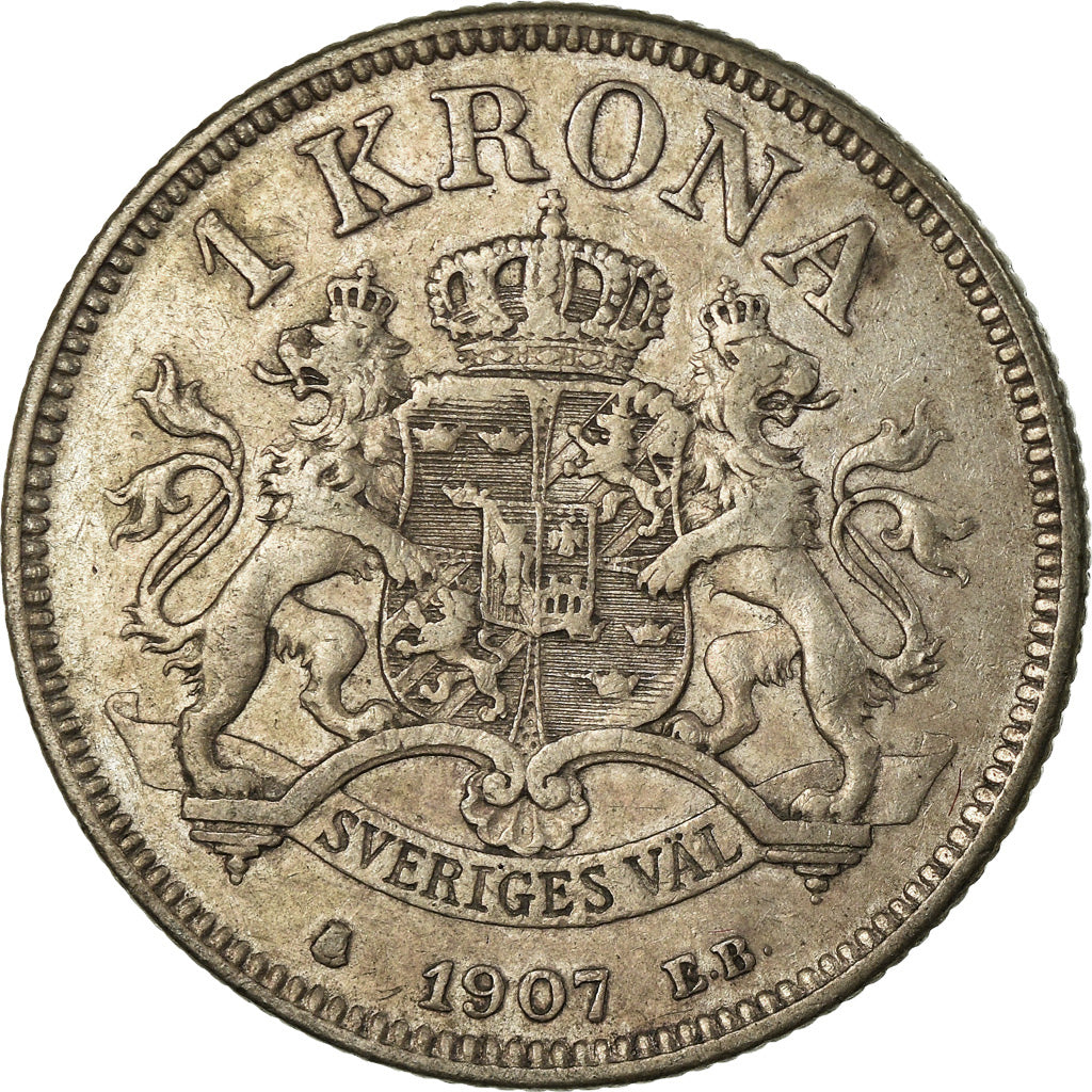 Coin, Sweden, Oscar II, Krona, 1907, EF(40-45), Silver, KM:772