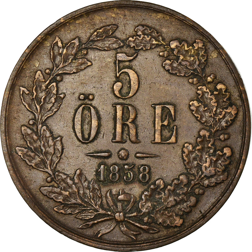 Coin, Sweden, Oscar I, 5 Öre, 1858, EF(40-45), Bronze, KM:690