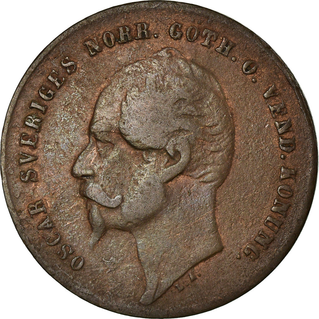 Monnaie, Suède, Oscar I, 2 Öre, 1858, TB+, Bronze, KM:688