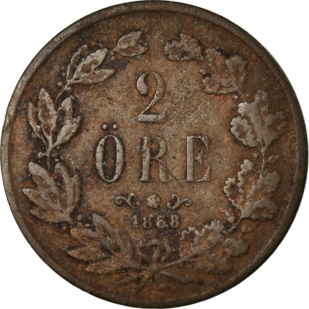 Monnaie, Suède, Oscar I, 2 Öre, 1858, TB+, Bronze, KM:688