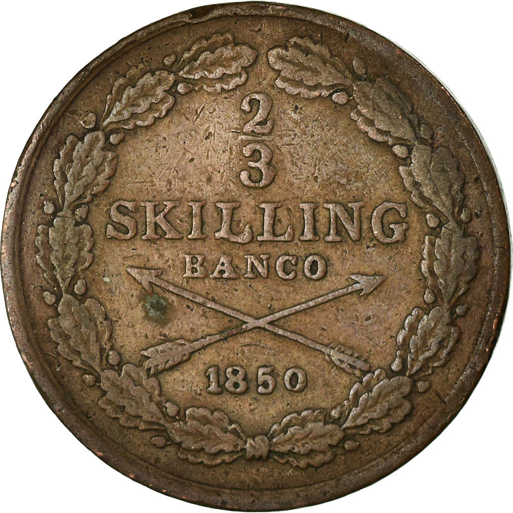 Monnaie, Suède, Oscar I, 2/3 Skilling, 1850, TB, Cuivre, KM:663