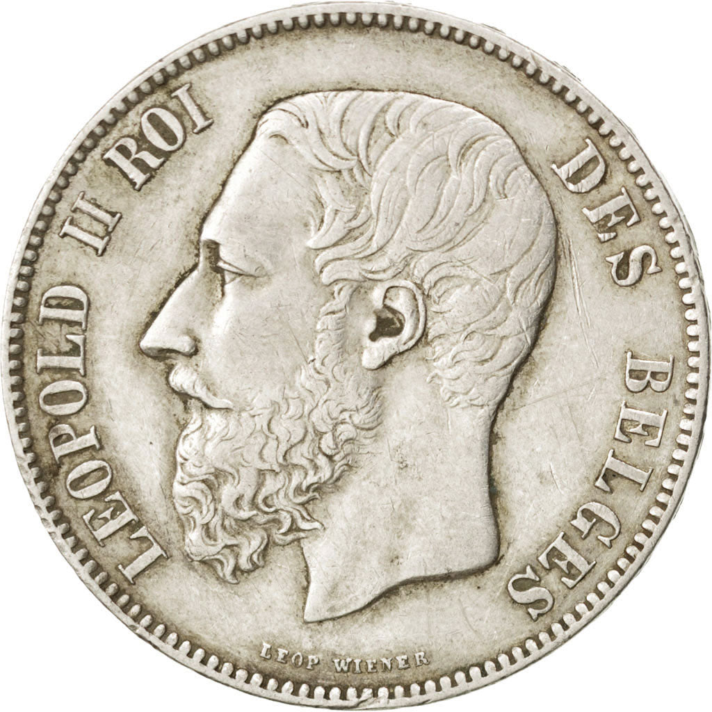 BELGIUM, 5 Francs, 5 Frank, 1873, KM #24, AU(50-53), Silver, 24.93