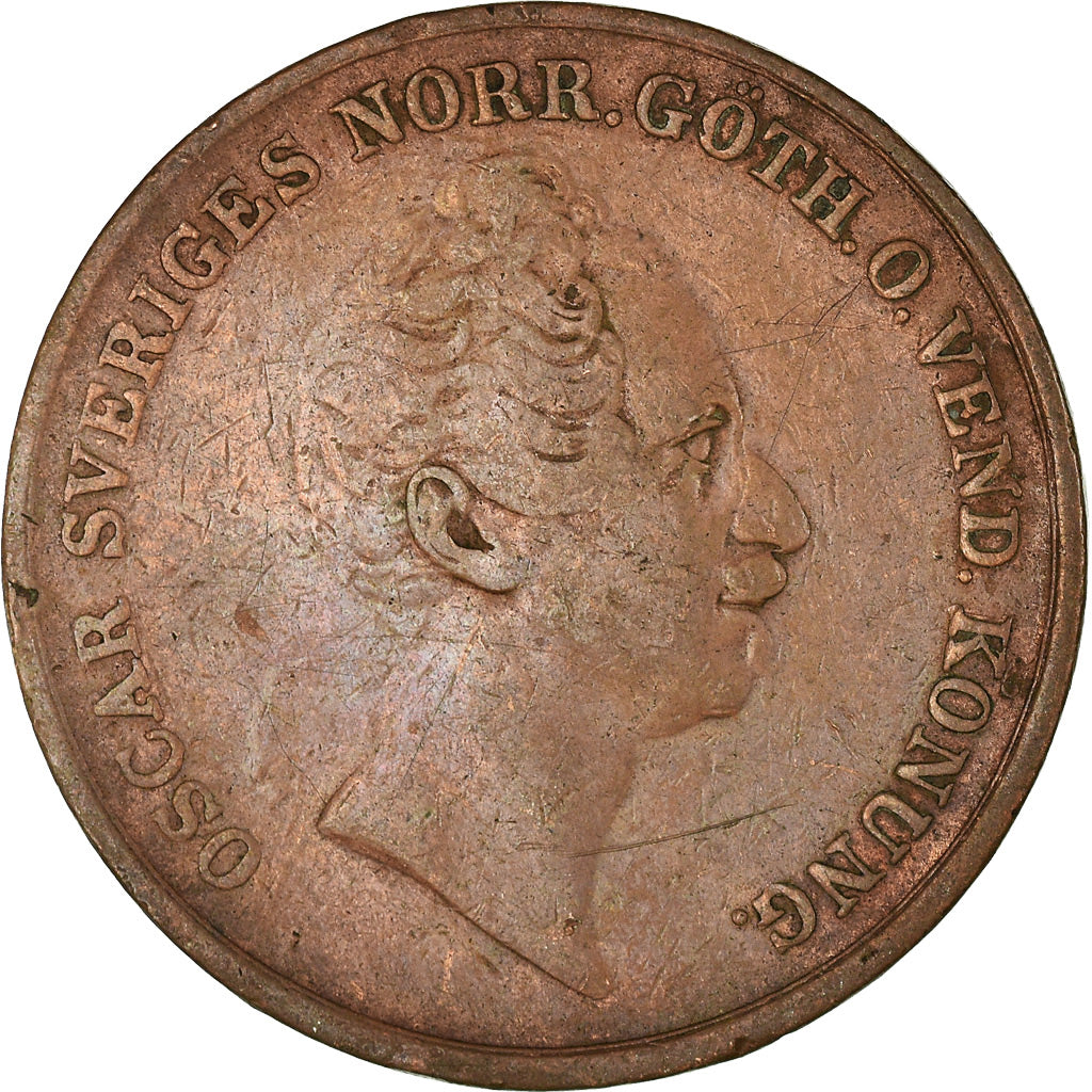 Münze, Schweden, Oscar I, 2 Skilling, 1852, S, Kupfer, KM:664