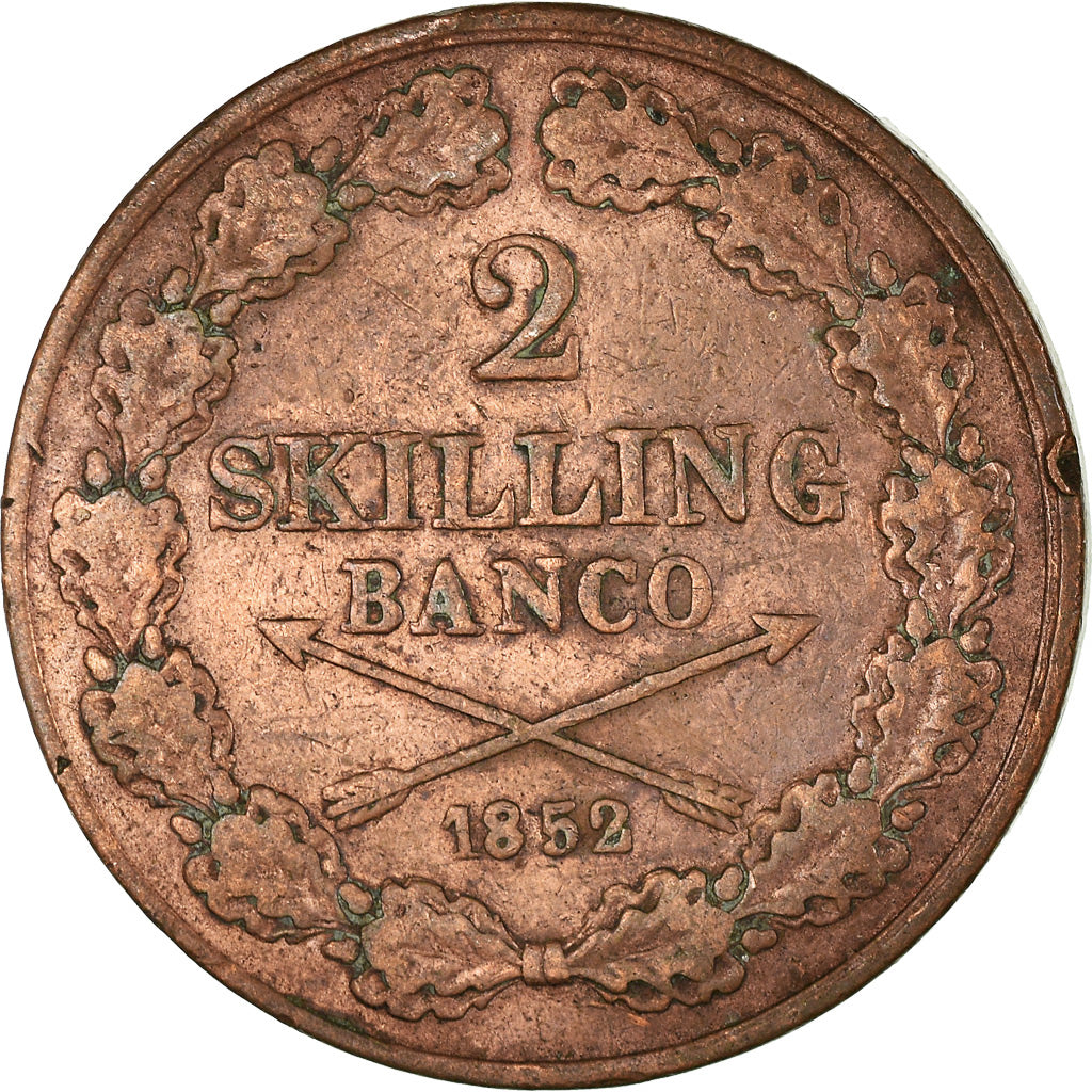 Münze, Schweden, Oscar I, 2 Skilling, 1852, S, Kupfer, KM:664