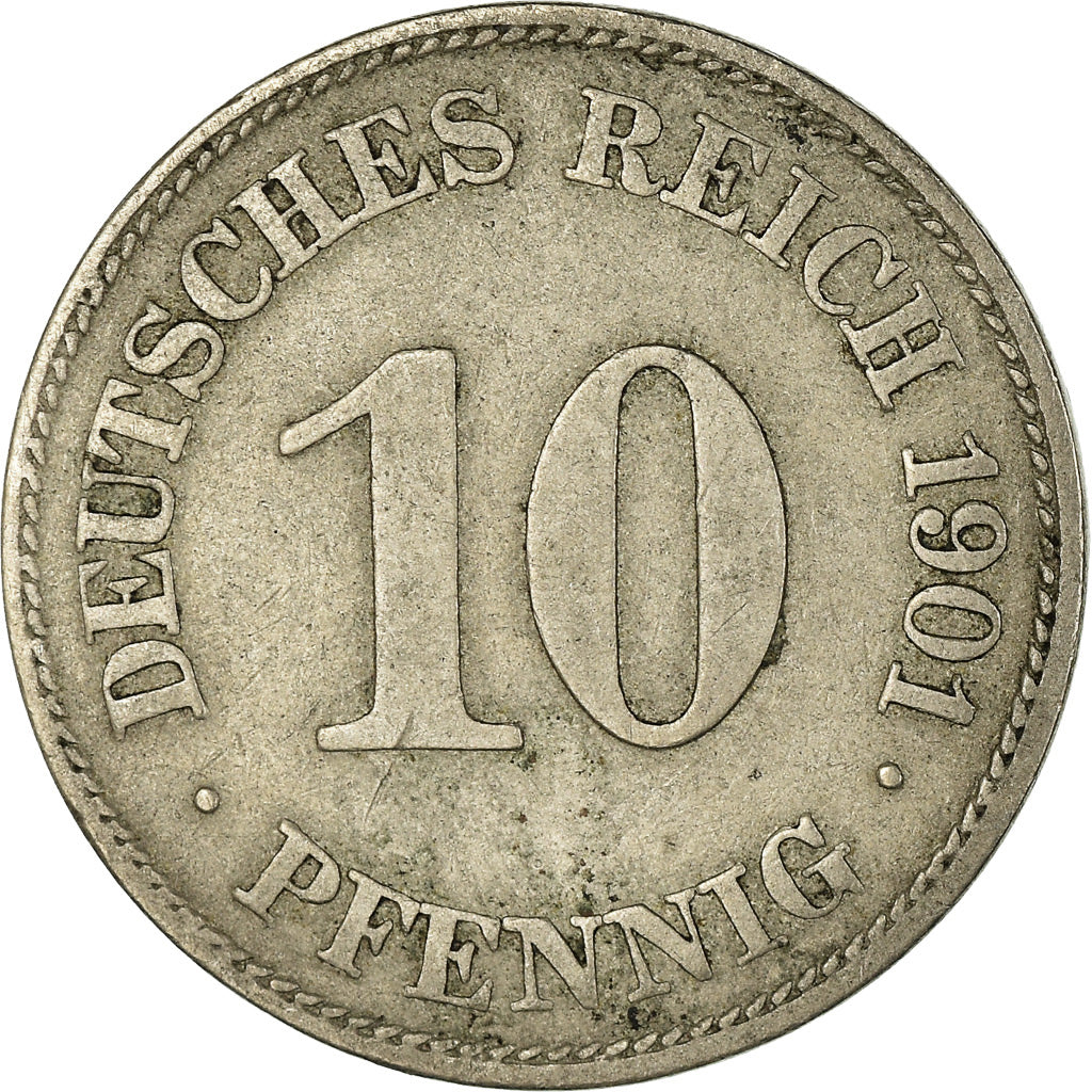 Coin, GERMANY - EMPIRE, Wilhelm II, 10 Pfennig, 1901, Muldenhütten, VF(30-35)