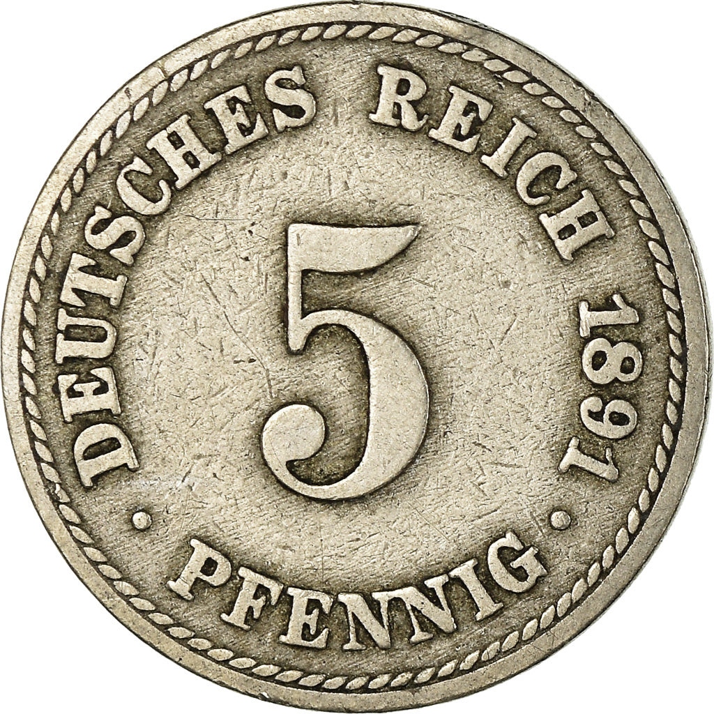 Coin, GERMANY - EMPIRE, Wilhelm II, 5 Pfennig, 1891, Berlin, VF(20-25)
