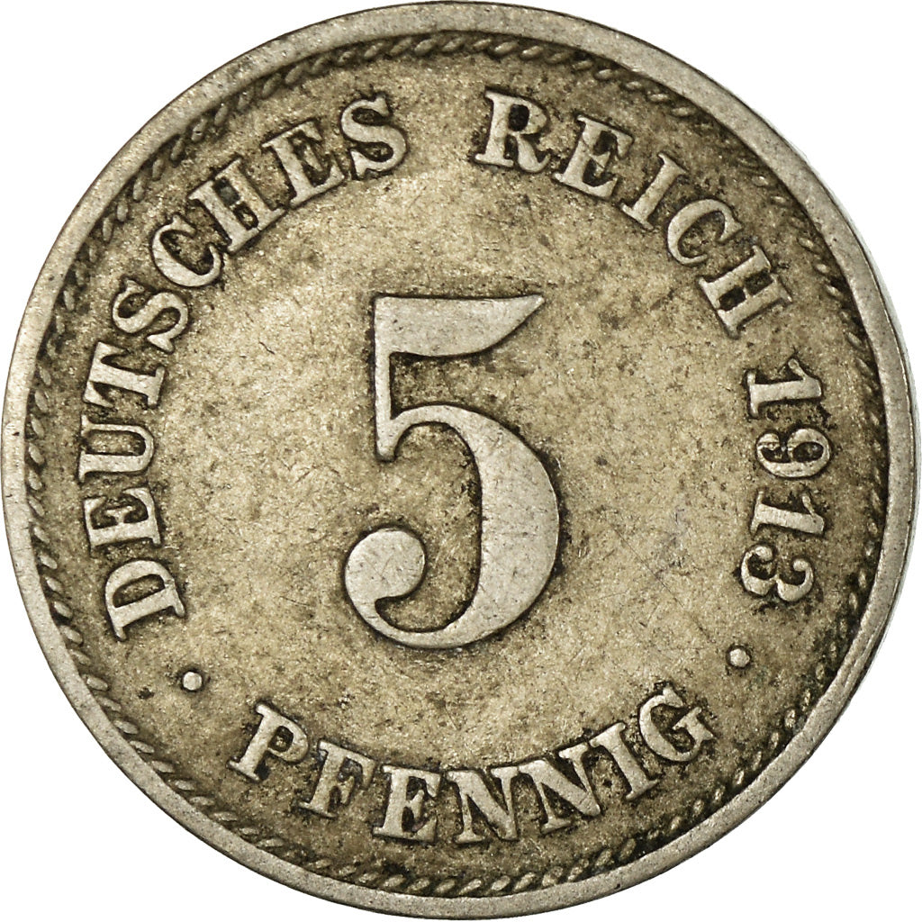 Coin, GERMANY - EMPIRE, Wilhelm II, 5 Pfennig, 1913, Stuttgart, VF(30-35)
