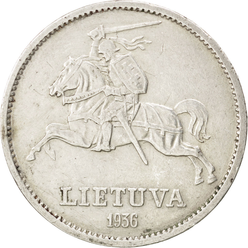 LITHUANIA, 10 Litu, 1936, KM #83, AU(50-53), Silver, 32, 17.92