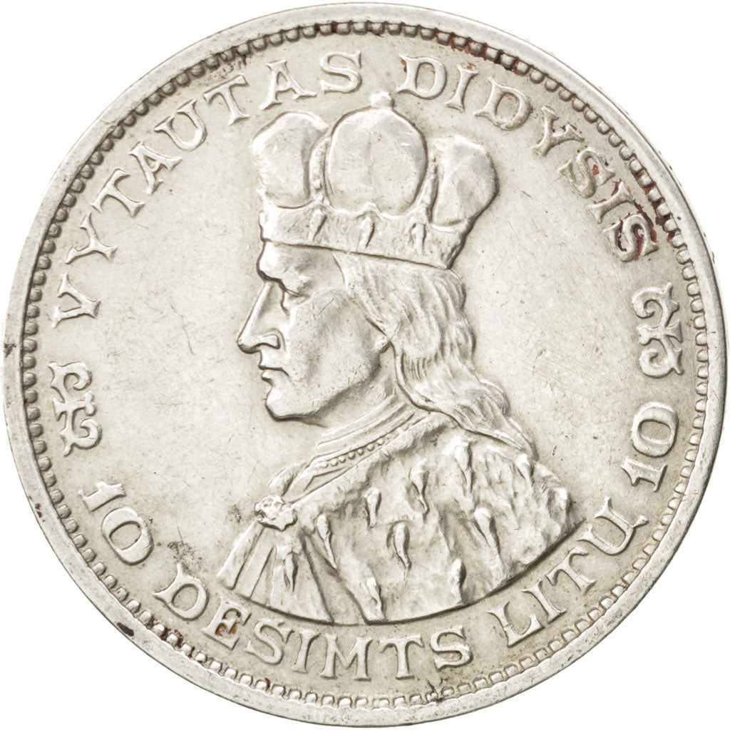 LITHUANIA, 10 Litu, 1936, KM #83, AU(50-53), Silver, 32, 17.92