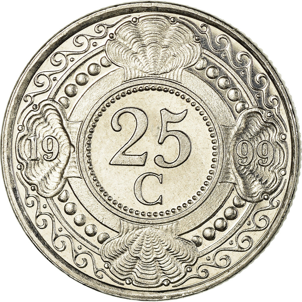 Coin, Netherlands Antilles, Beatrix, 25 Cents, 1999, AU(55-58), Nickel Bonded