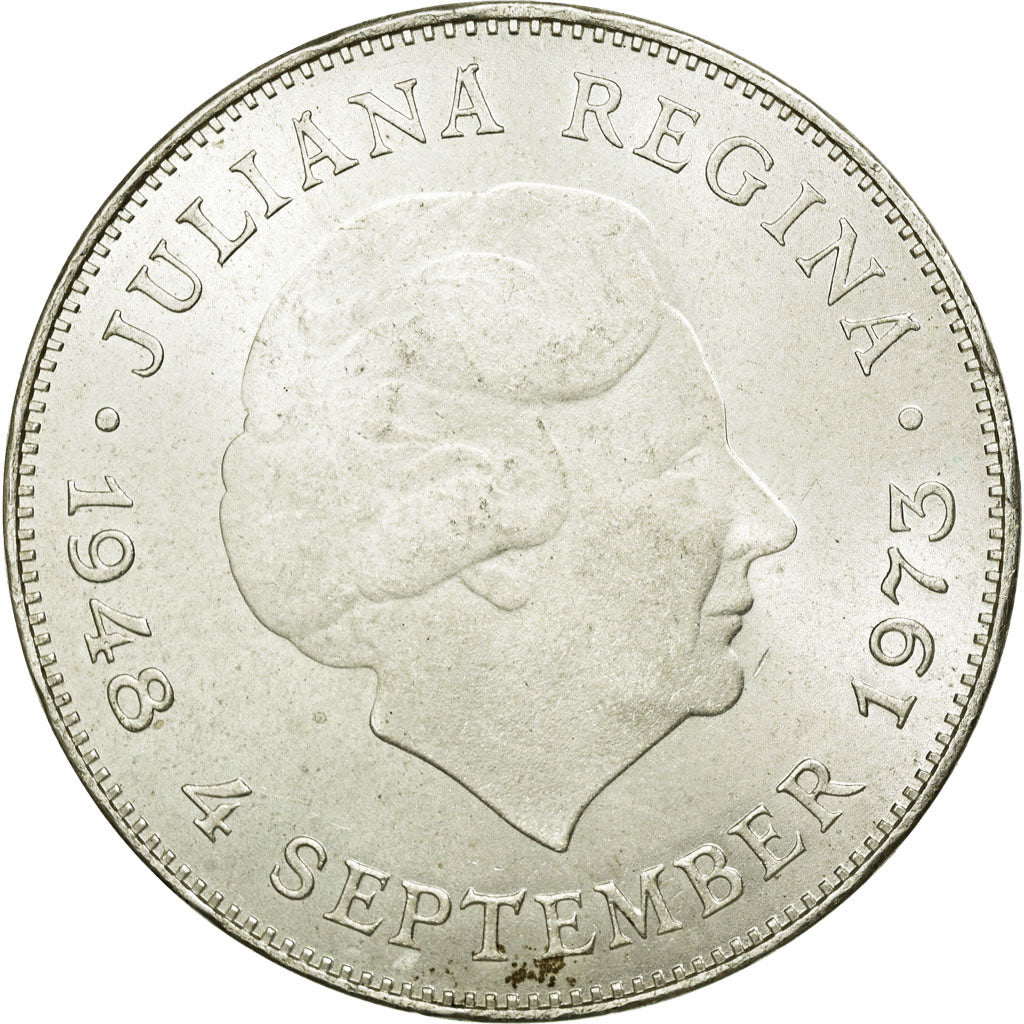 Münze, Niederlande, Juliana, 10 Gulden, 1975, SS+, Silber, KM:196