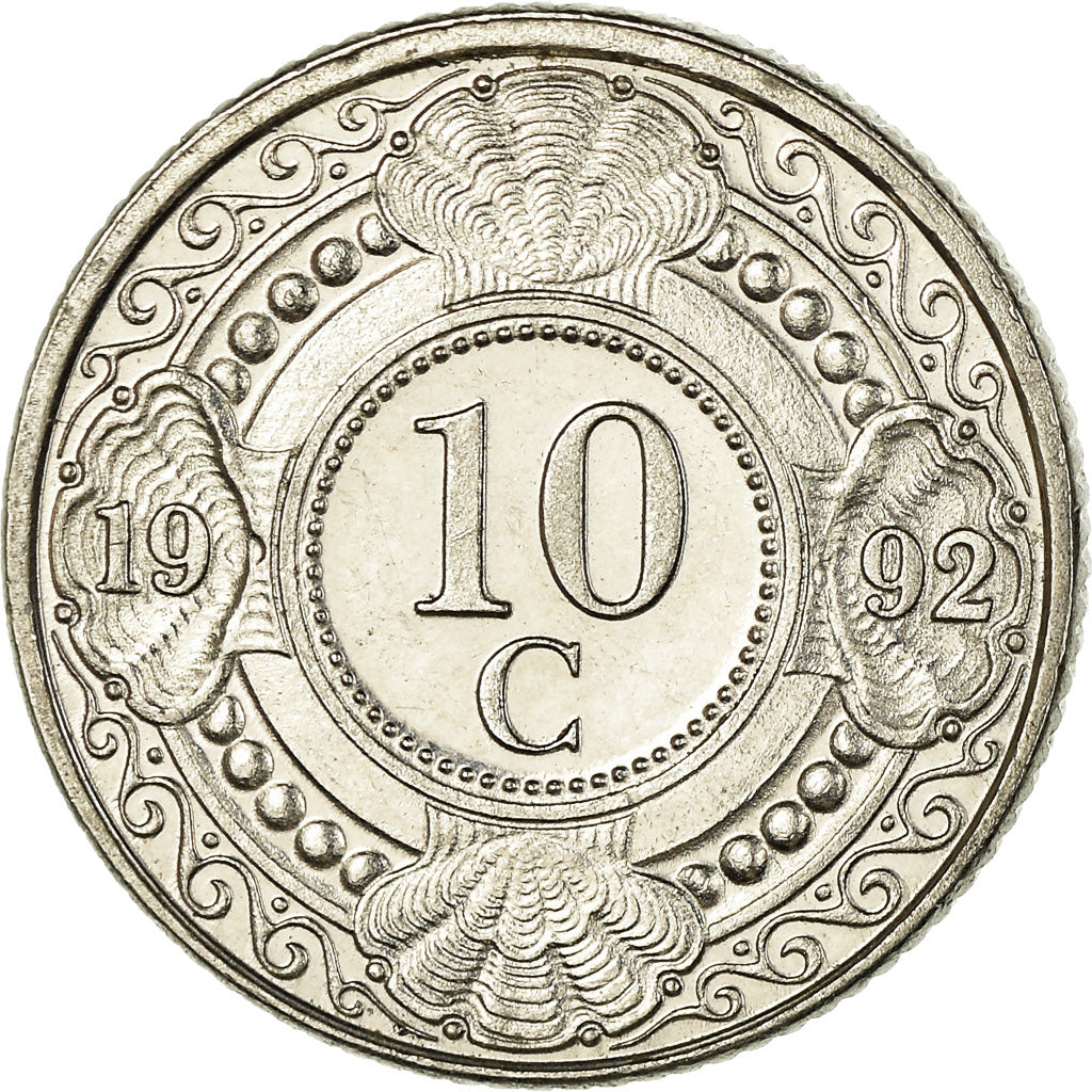 Coin, Netherlands Antilles, Beatrix, 10 Cents, 1992, AU(55-58), Nickel Bonded