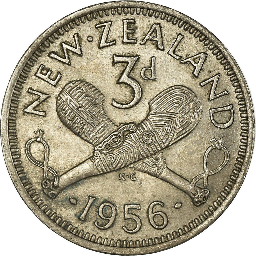 Moneta, Nowa Zelandia, Elizabeth II, 3 Pence, 1956, EF(40-45), Miedź-Nikiel