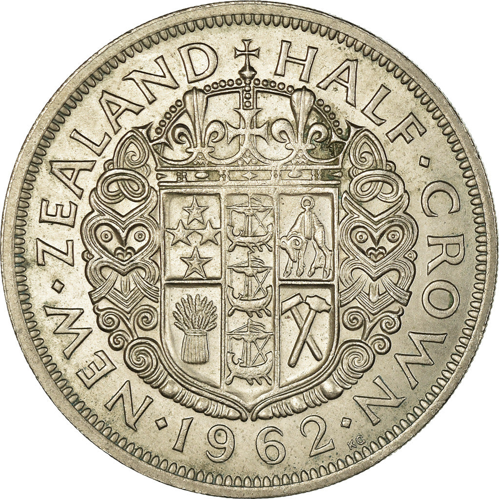 Monnaie, Nouvelle-Zélande, Elizabeth II, 1/2 Crown, 1962, SUP, Copper-nickel