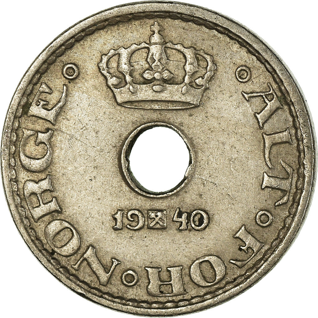 Moneta, Norvegia, Haakon VII, 10 Öre, 1940, BB, Rame-nichel, KM:383