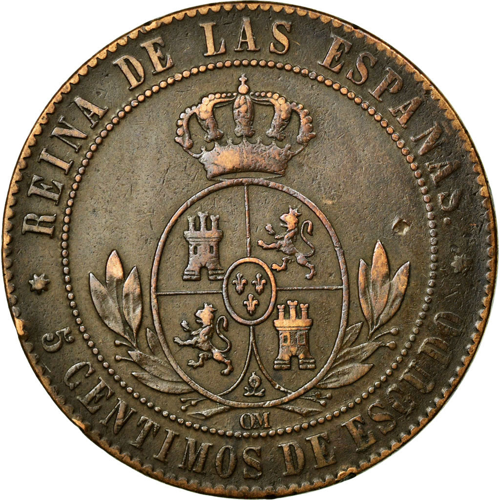 Coin, Spain, Isabel II, 5 Centimos, 1868, AU(50-53), Copper, KM:635.1