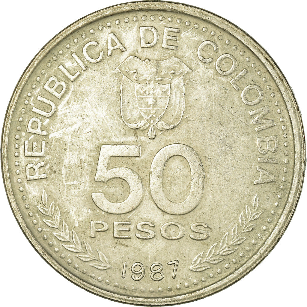 Moneda, Colombia, 50 Pesos, 1987, MBC, Cobre - níquel, KM:272