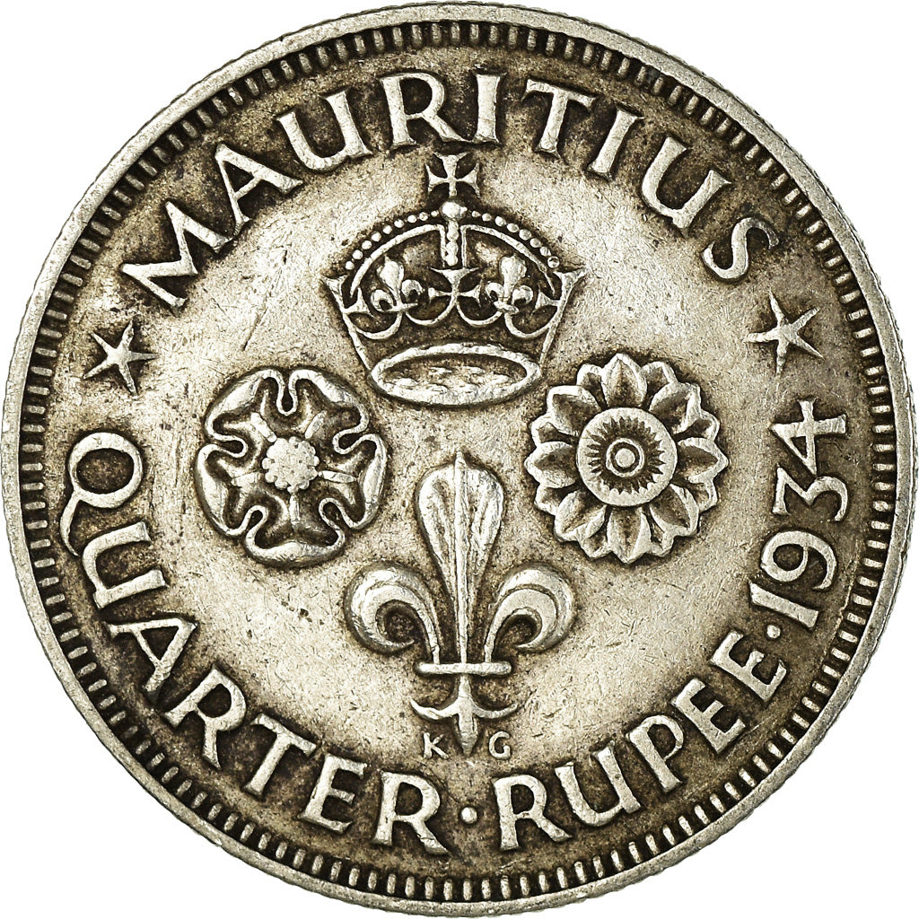 Coin, Mauritius, George V, 1/4 Rupee, 1934, EF(40-45), Silver, KM:15