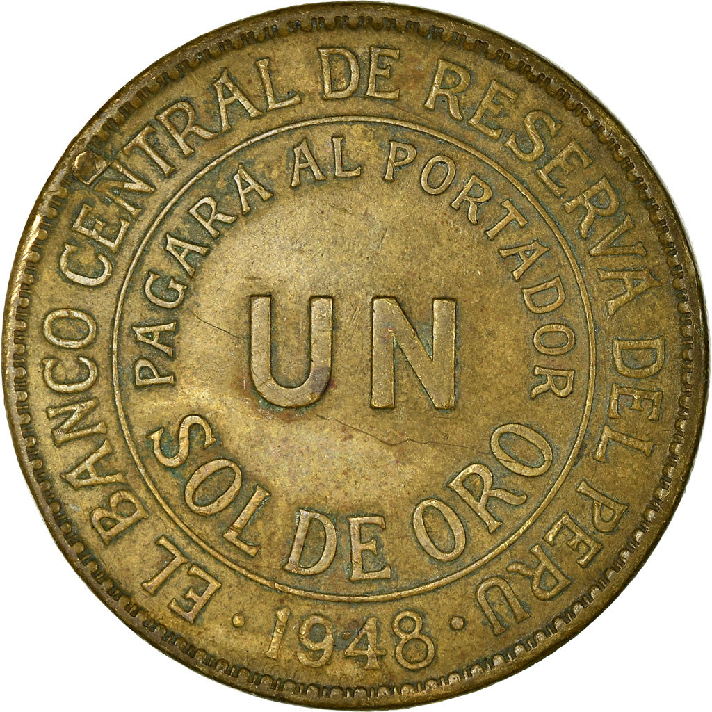 Coin, Peru, Sol, 1948, Lima, EF(40-45), Brass, KM:222