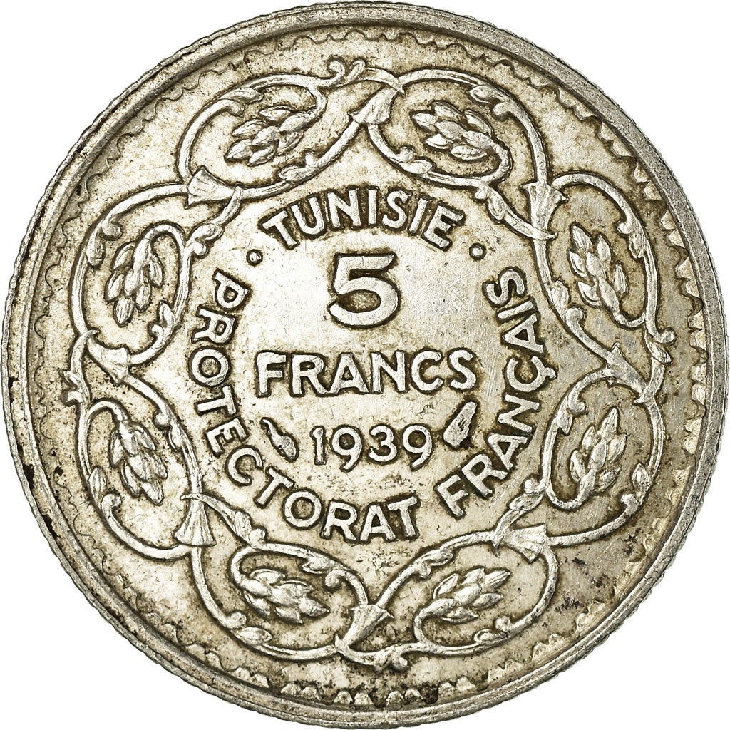 Münze, Tunesien, Ahmad Pasha Bey, 5 Francs, 1939, Paris, VZ, Silber, KM:264