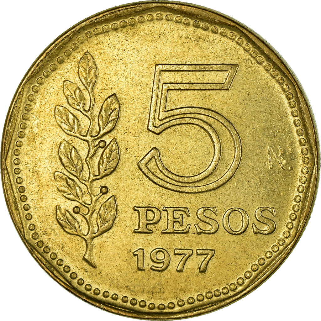 Moneta, Argentina, 5 Pesos, 1977, SPL-, Alluminio-bronzo, KM:71