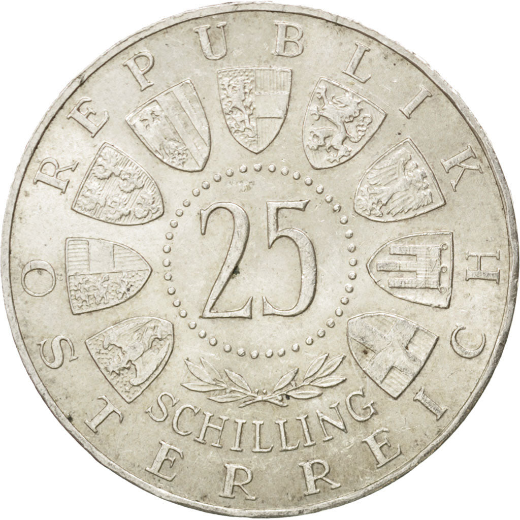 AUSTRIA, 25 Schilling, 1958, KM #2884, AU(50-53), Silver, 30, 12.98