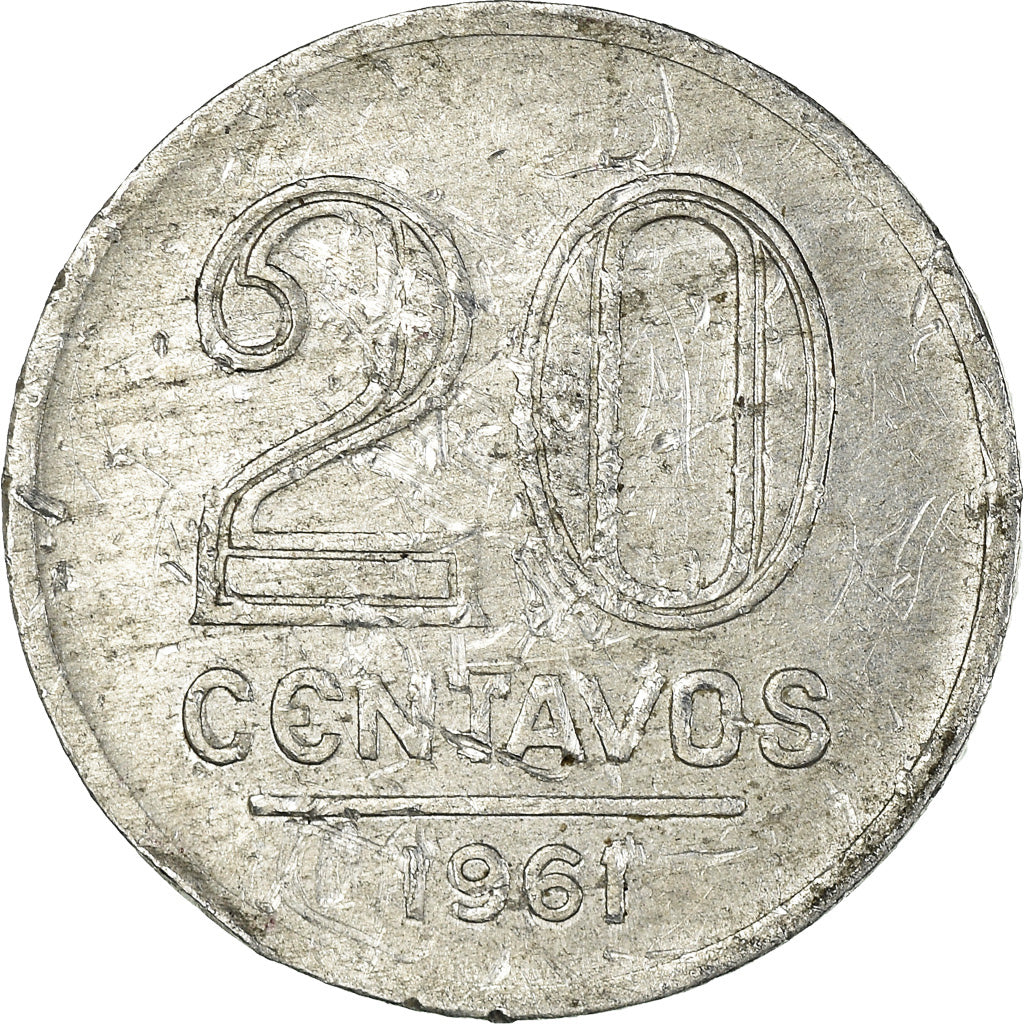 Coin, Brazil, 20 Centavos, 1961, EF(40-45), Aluminum, KM:565