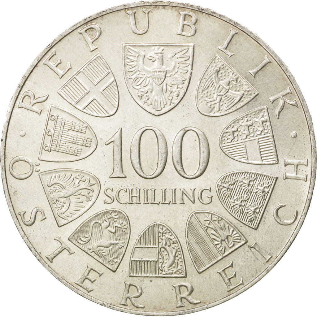 AUSTRIA, 100 Schilling, 1974, KM #2926, AU(50-53), Silver, 36, 23.88