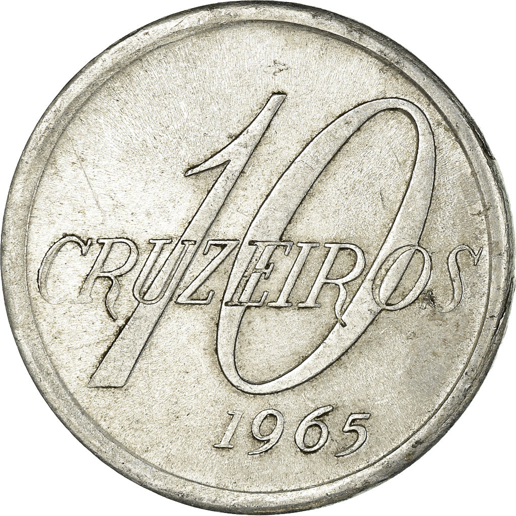 Coin, Brazil, 10 Cruzeiros, 1965, EF(40-45), Aluminum, KM:572