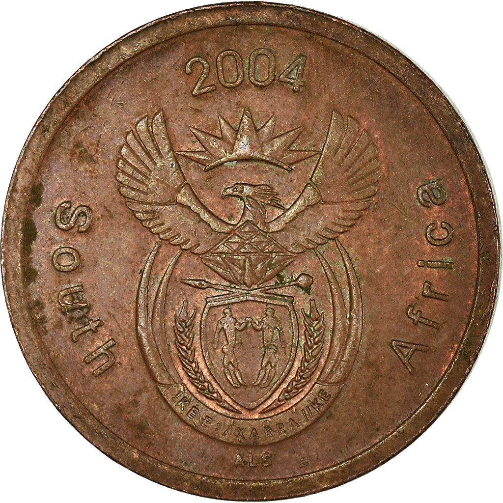 Moneda, Sudáfrica, 5 Cents, 2004, MBC, Cobre chapado en acero, KM:325