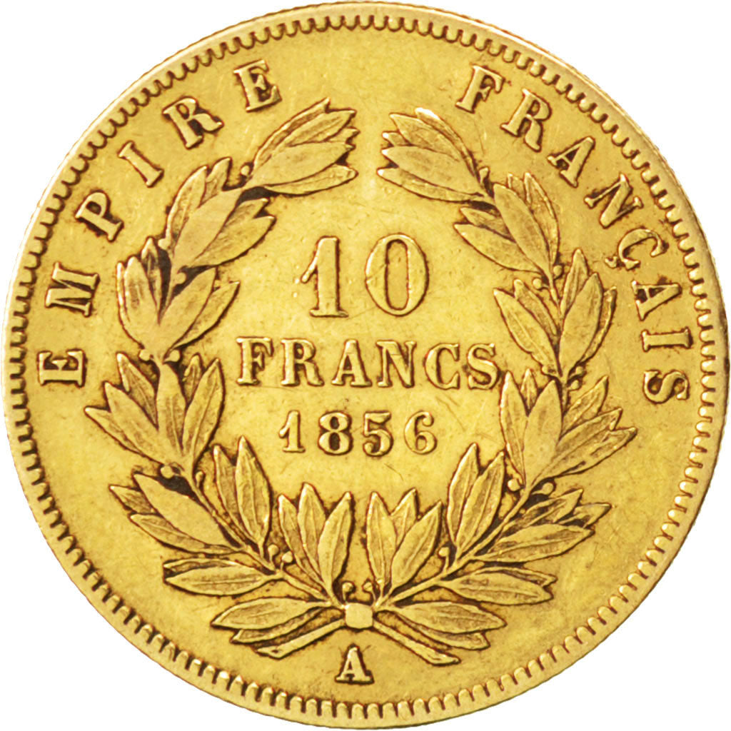 FRANCE, Napoléon III, 10 Francs, 1856, Paris, KM #784.3, VF(30-35), Gold, Gadour