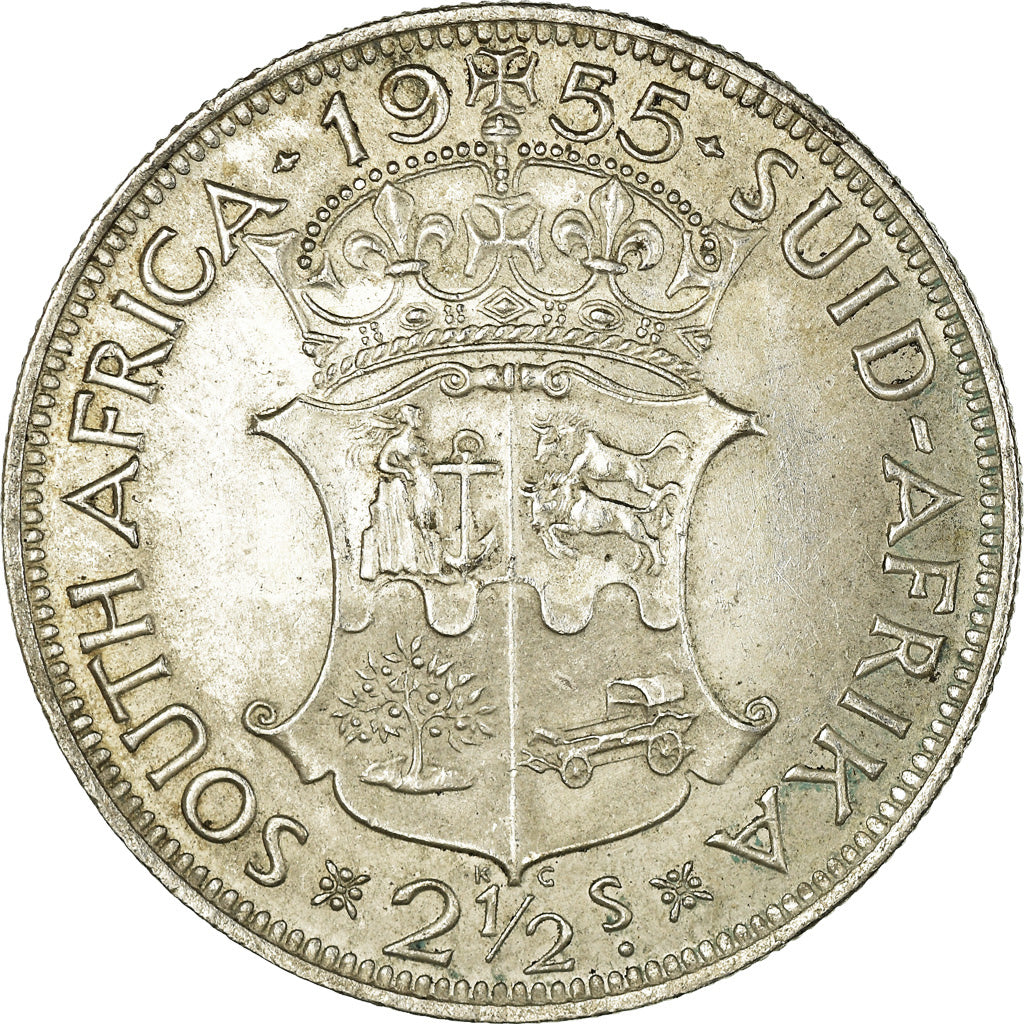Coin, South Africa, Elizabeth II, 2-1/2 Shillings, 1955, EF(40-45), Silver