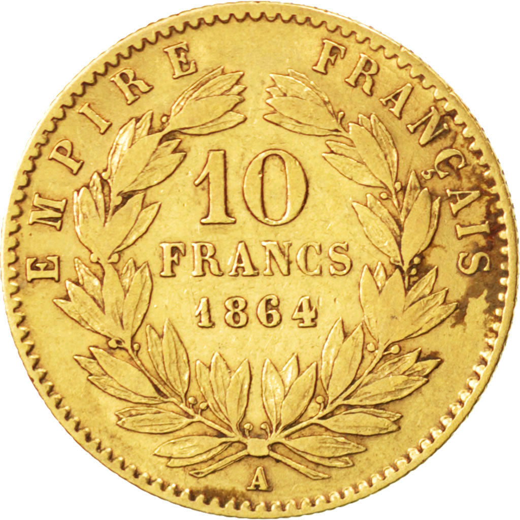FRANCE, Napoléon III, 10 Francs, 1864, Paris, KM #800.1, VF(30-35), Gold, Gadour