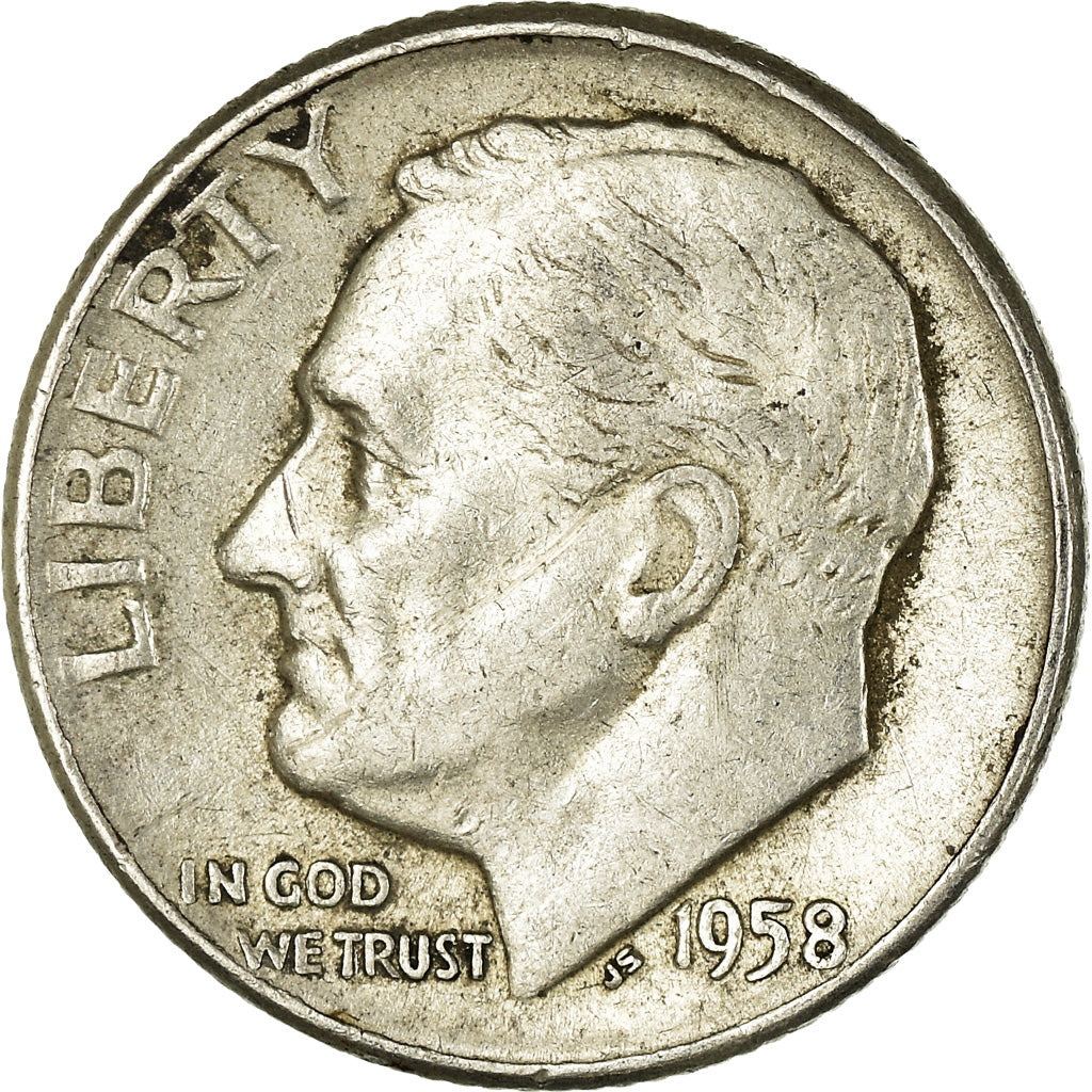 Moneta, Stati Uniti, Roosevelt Dime, Dime, 1958, U.S. Mint, Denver, BB, Argento