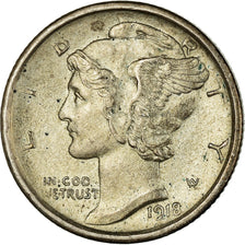 Moneta, USA, Mercury Dime, Dime, 1918, U.S. Mint, Philadelphia, EF(40-45)
