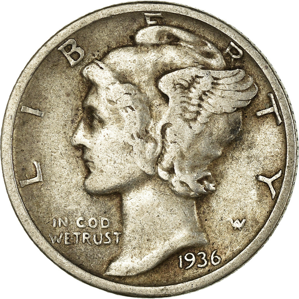 Coin, United States, Mercury Dime, Dime, 1936, U.S. Mint, Philadelphia