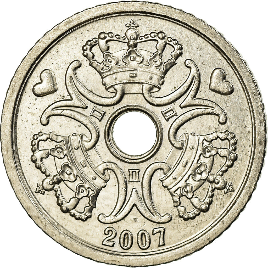 Coin, Denmark, Margrethe II, Krone, 2007, Brondby, AU(55-58), Copper-nickel