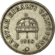 Moneda, Hungría, Franz Joseph I, 20 Fillér, 1908, Kormoczbanya, MBC, Níquel