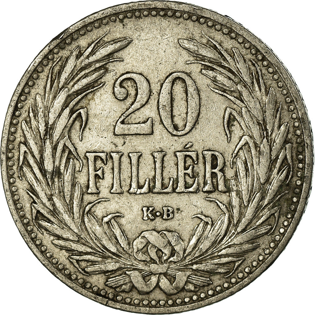 Moneda, Hungría, Franz Joseph I, 20 Fillér, 1908, Kormoczbanya, MBC, Níquel