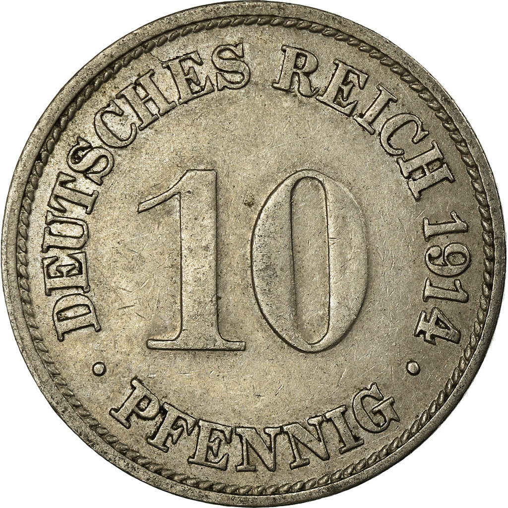 Coin, GERMANY - EMPIRE, Wilhelm II, 10 Pfennig, 1914, Karlsruhe, EF(40-45)