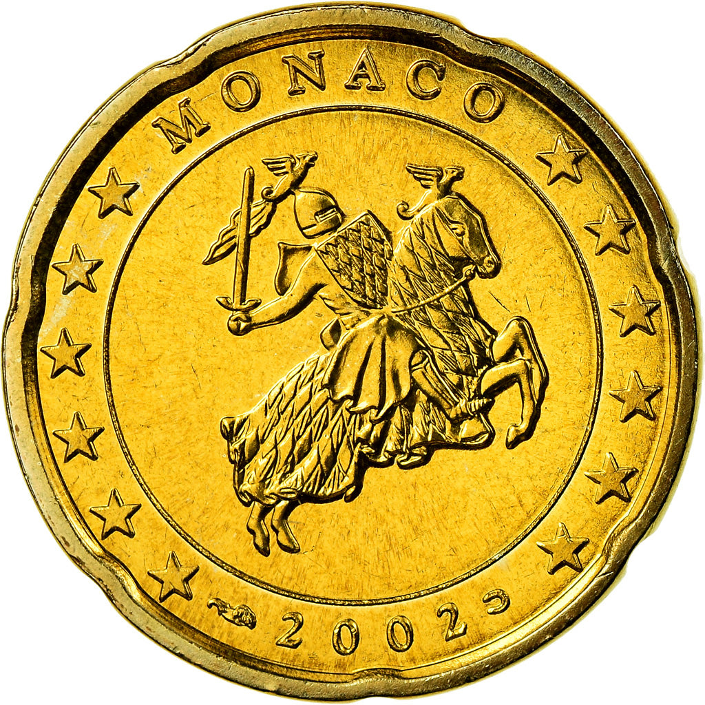 Monaco, 20 Euro Cent, 2002, Paris, MS(65-70), Mosiądz, KM:171