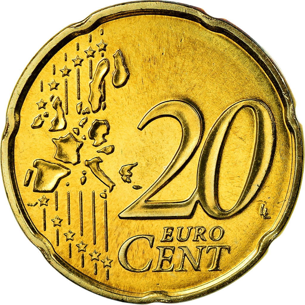 Monaco, 20 Euro Cent, 2002, Paris, MS(65-70), Mosiądz, KM:171
