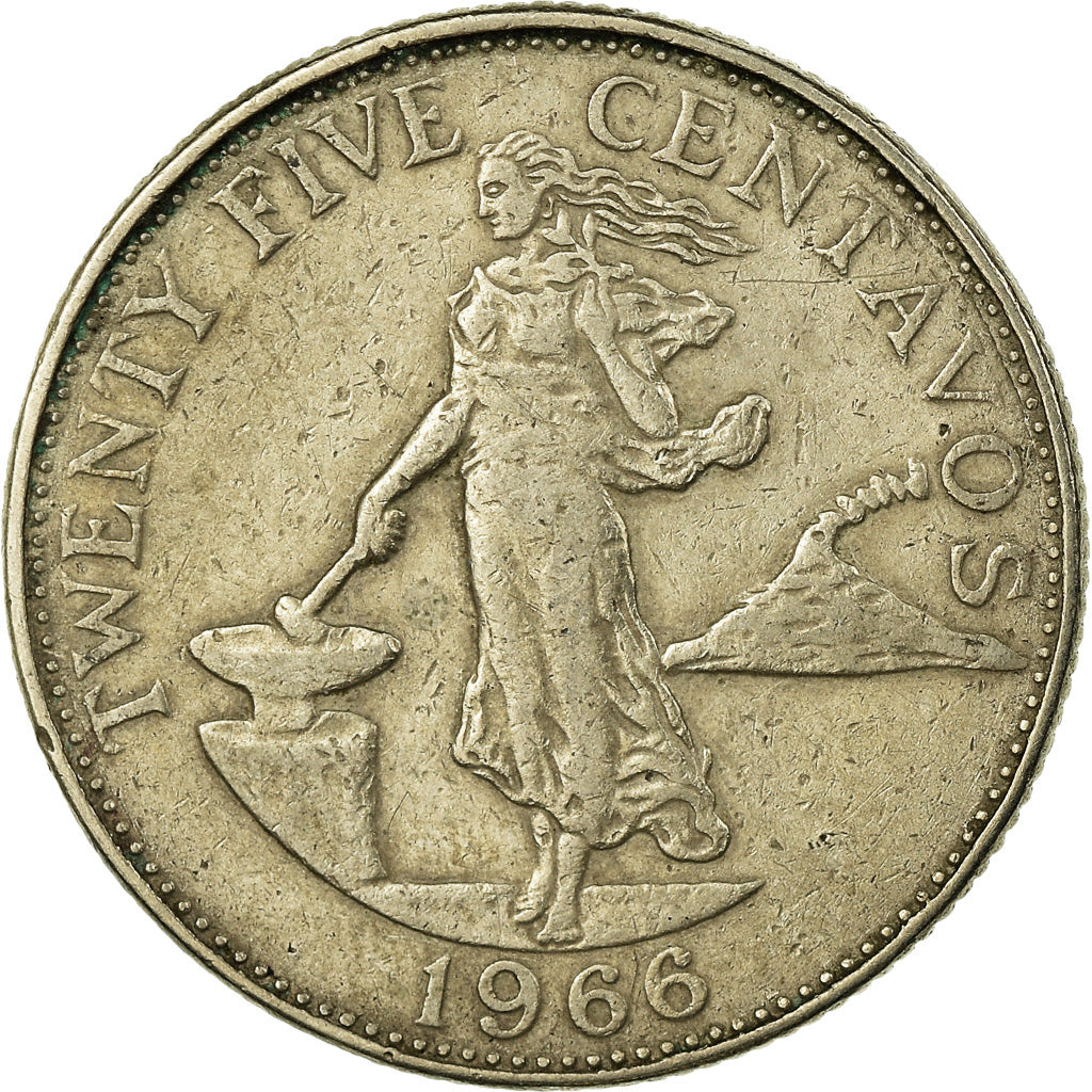Coin, Philippines, 25 Centavos, 1966, EF(40-45), Copper-Nickel-Zinc, KM:189.2