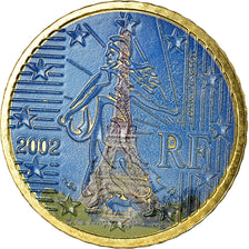 France, 50 Euro Cent, La Tour Eiffel, 2002, Colorised, AU(55-58), Brass, KM:1287