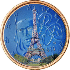 França, 5 Euro Cent, La Tour Eiffel, 2010, Colorised, AU(55-58), Aço Cromado a